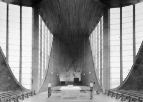 Innenansicht, Blick in die Westkonche, Zustand vor 1963. Foto: Kunsthistorisches Institut der Universität des Saarlandes